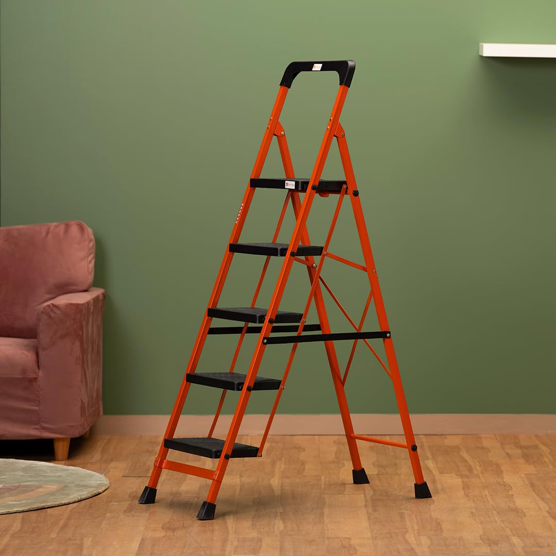 Bravolta Premium Steel 5-Step Foldable Ladder – Anti-Slip & Easy Climb Multipurpose Design for Home Use