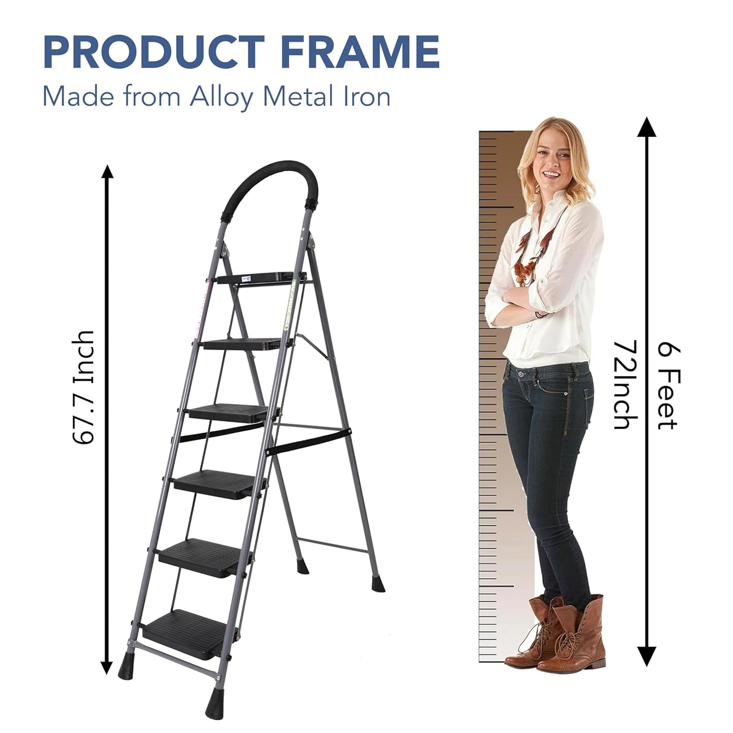 LUXORET 6-Step Foldable Ladder with Safety-Clutch Lock – Durable & Space-Saving for Home Use