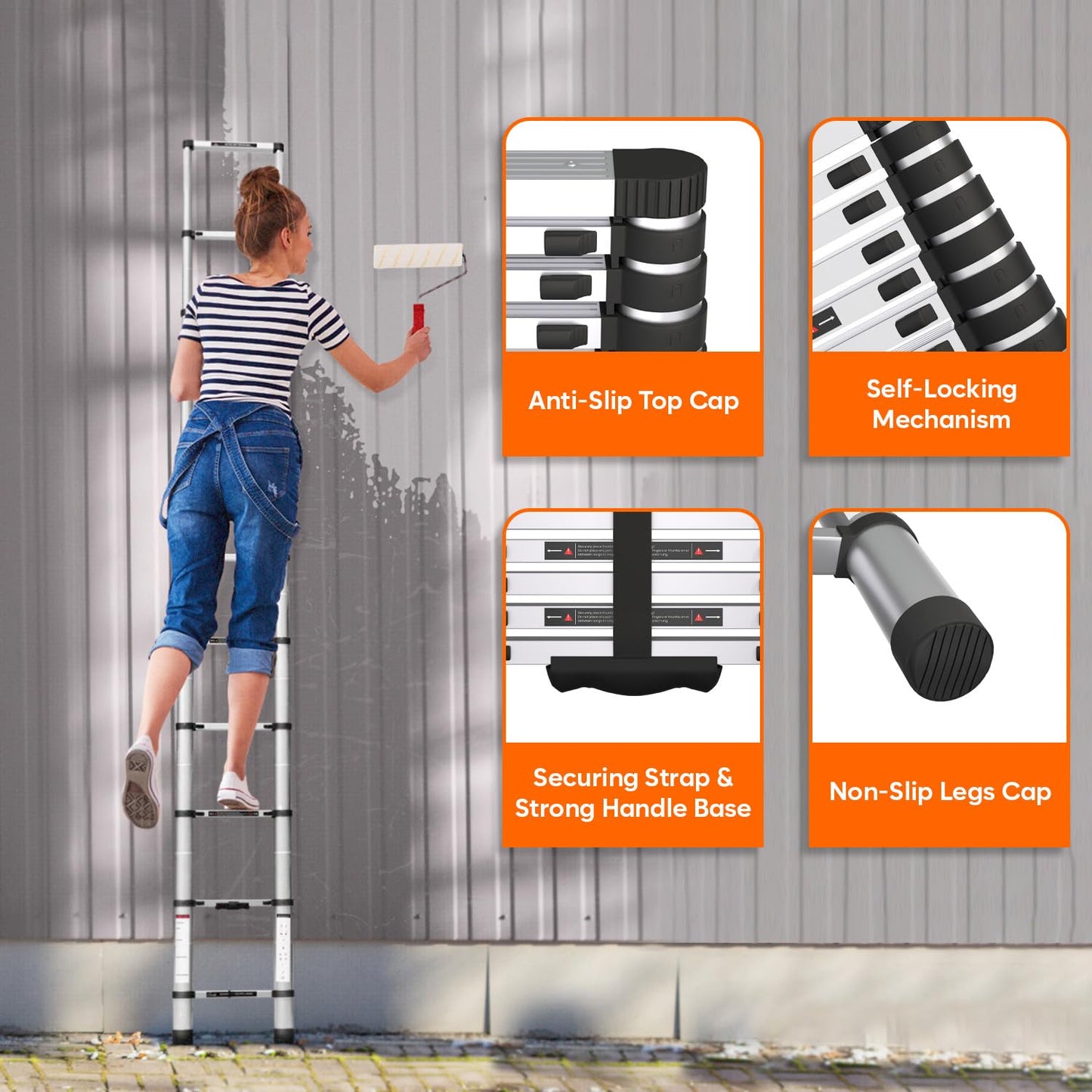 Climbora 5.0m (16.5 Feet) Lightweight & Foldable Aluminium Telescopic Ladder for Easy Storage and Portability