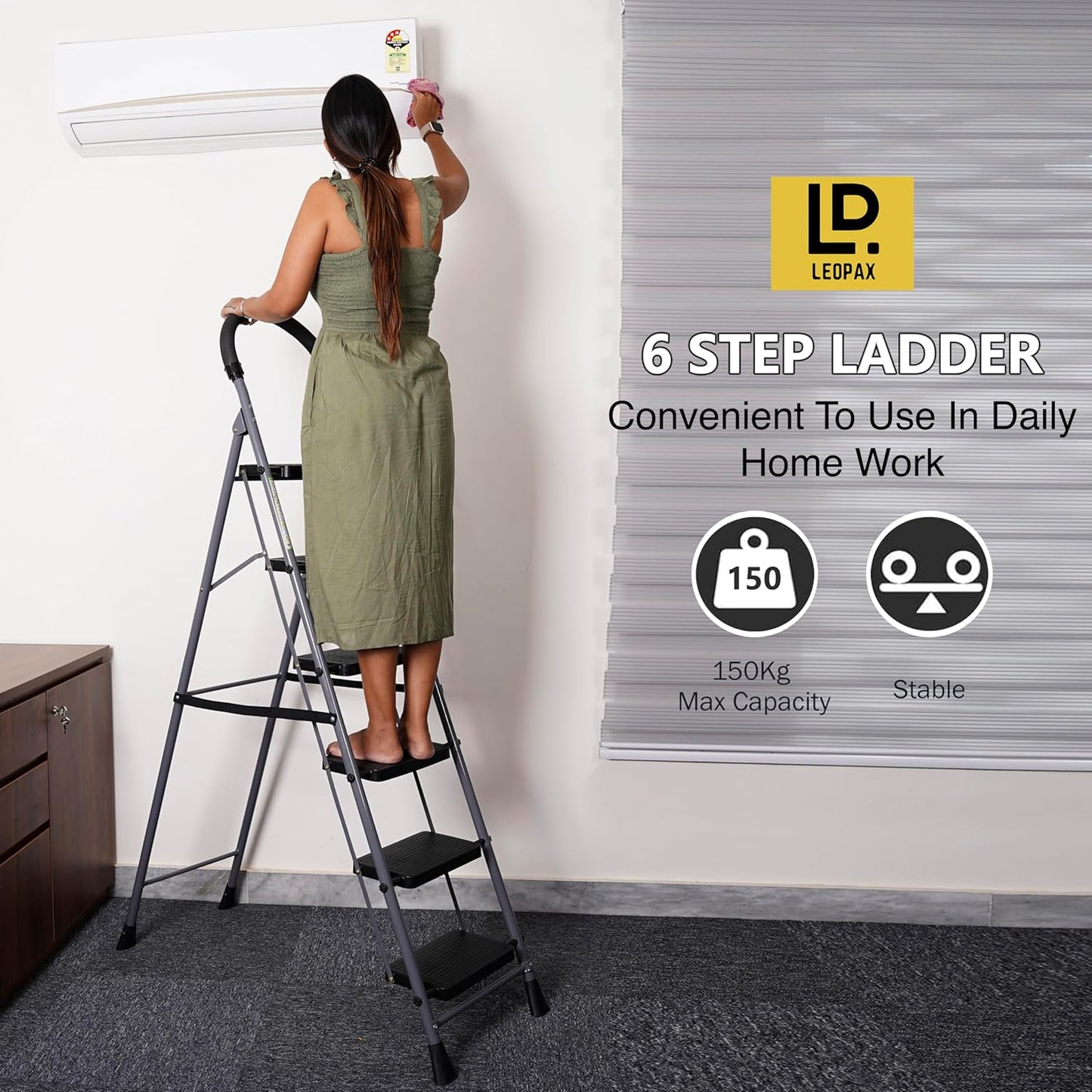 LUXORET 6-Step Foldable Ladder with Safety-Clutch Lock – Durable & Space-Saving for Home Use