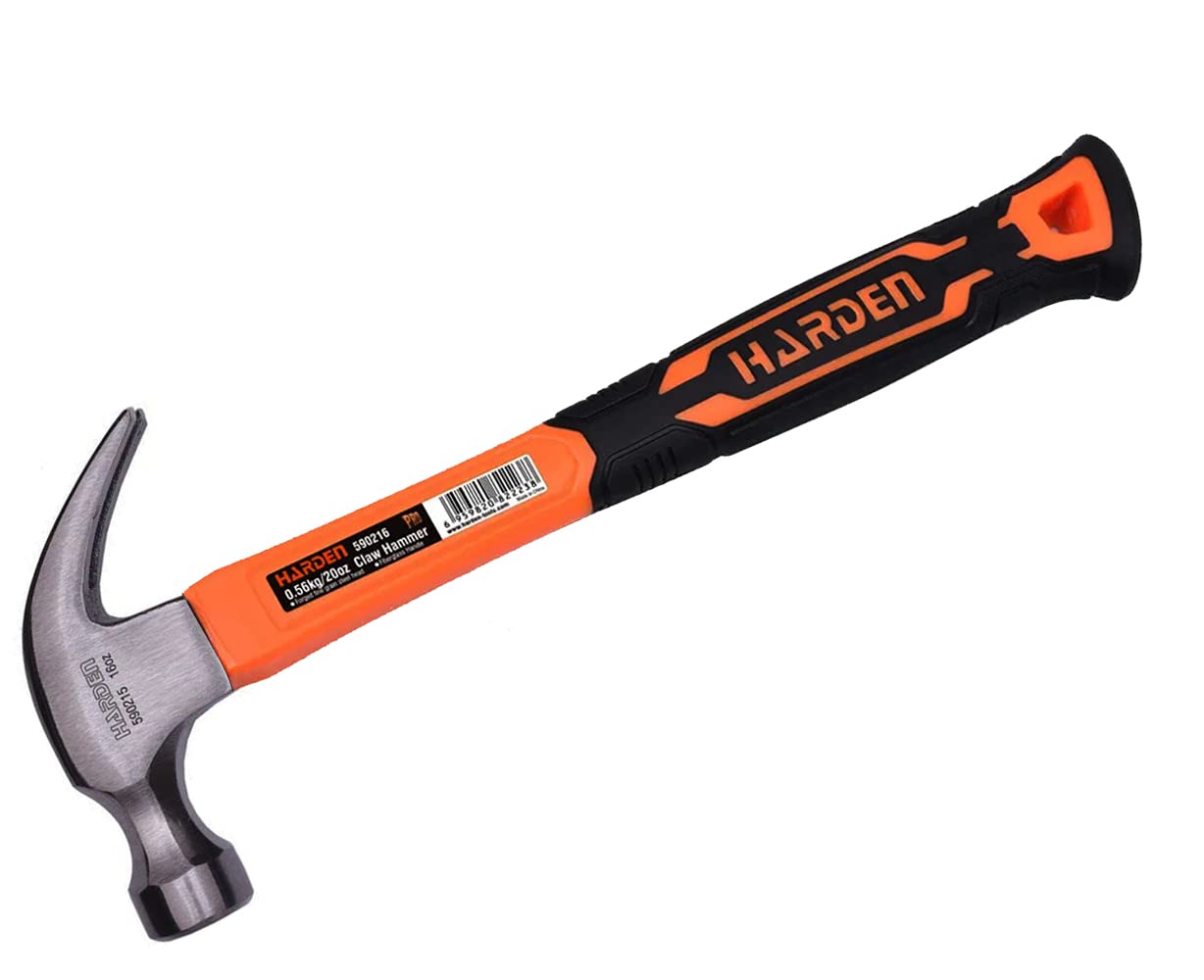 Hoxden 450g Carbon Steel Claw Hammer with Shock-Resistant Fiberglass Grip – Ideal for Carpentry & DIY Tasks