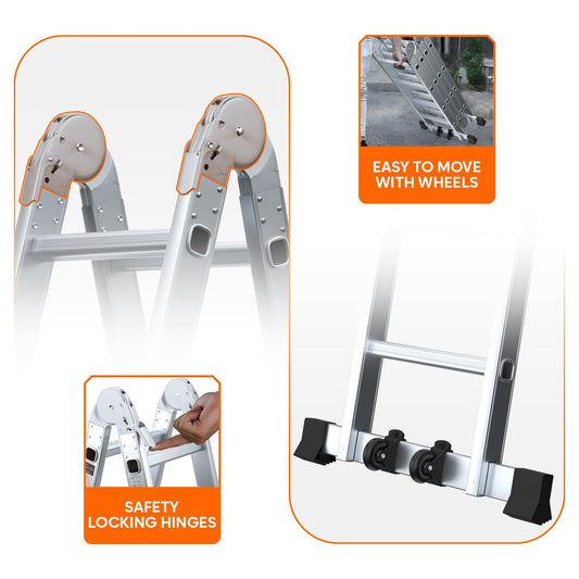 Climbora 14.5 Feet (16 Steps) Lightweight & Foldable Aluminium Multi-Purpose Super Ladder for Home & Industrial Use