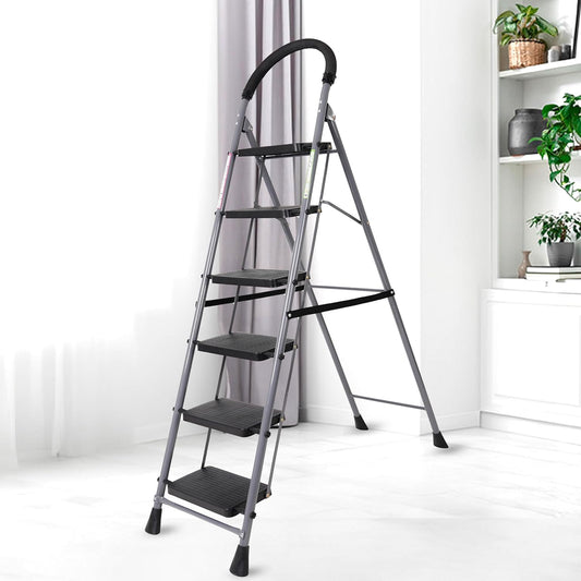 LUXORET 6-Step Foldable Ladder with Safety-Clutch Lock – Durable & Space-Saving for Home Use
