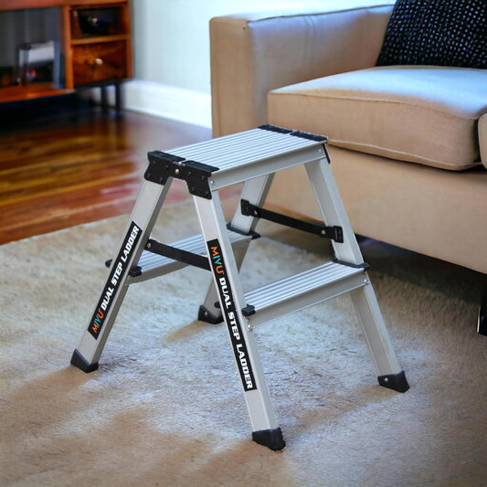 Movanta Dual-Side Premium Anodized Aluminium Step Ladder – 2-Step Folding Ladder for Home Use