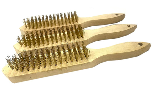 Jorvak Tools 3pc Wooden Handle Wire Brush Set with Durable Carbon Steel Bristles for Effective Cleaning